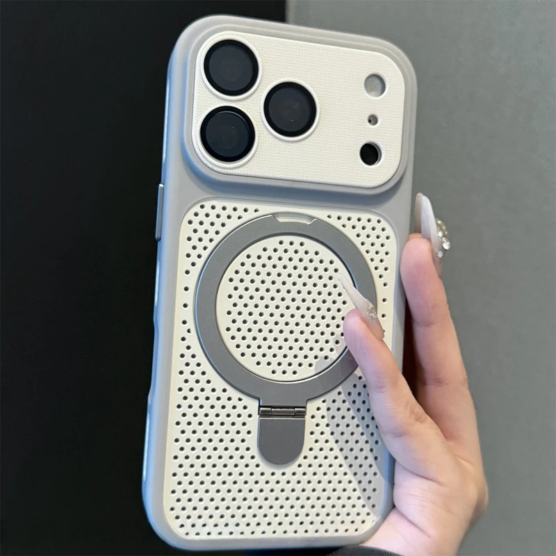 Funda de lujo con disipación de calor y soporte para iPhone 17 Pro Max 12 13 14 15 16 Plus Soporte magnético cubierta trasera mate con borde 3