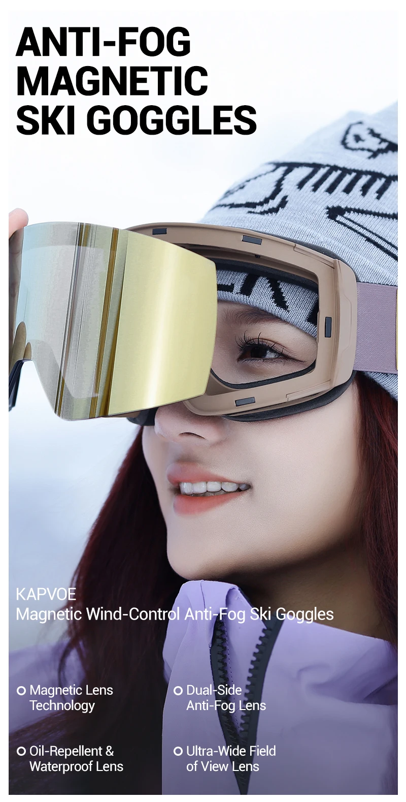 Kapvoe Neue Outdoor Photochromatische Skibrille mit Anti-Beschlag-Gläsern, UV400-Schutz, Skibrille für Männer und Frauen, Schnee-Sonnenbrille, Sportbrille – Detail 1