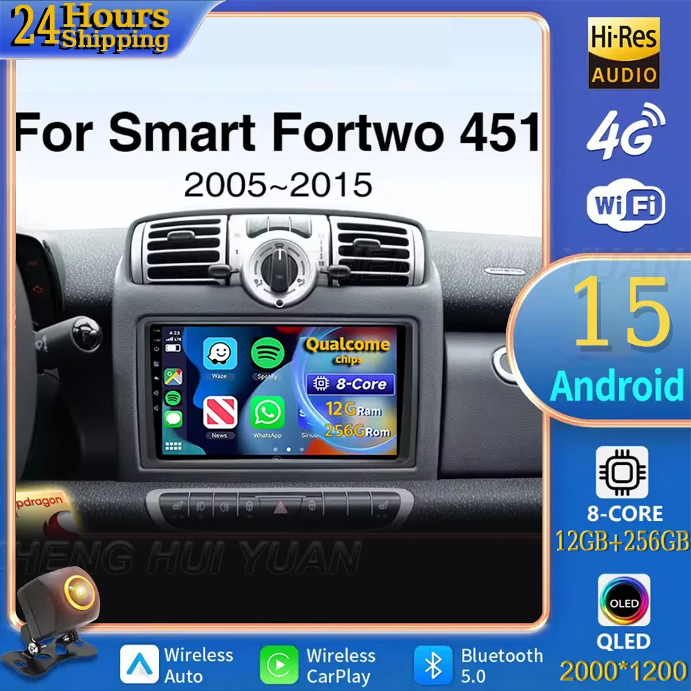 

Для Mercedes Benz Smart Fortwo 451 2005-2010 Android 15 Автомобильный радиоприемник Мультимедийный плеер Android Auto Carplay Головное устройство Навігация