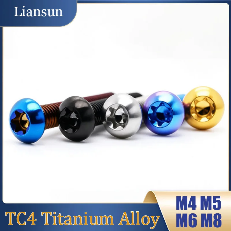 4PCS TC4 Titanium Torx Screws M4 M5 M6 M8 Button Head Torx Screws for Motorcycle and Bicycle Modification Parts  Length: 8–40mm