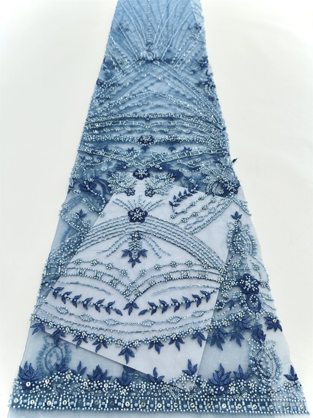 

African Tulle Lace Fabric 2025 High Quality Nigerian Heavy Sequins Beads Lace Fabric French Laces Fabrics For Party Dresses Sew