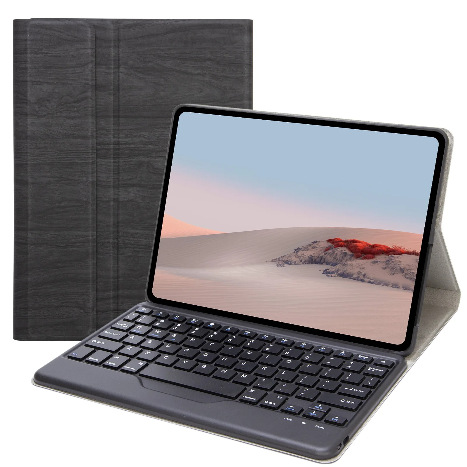 For Microsoft Surface Go/Go 2/Go 3 Wood Texture PU Leather Outer Cover Bluetooth Keyboard Set with TPU Inner Bumper Case