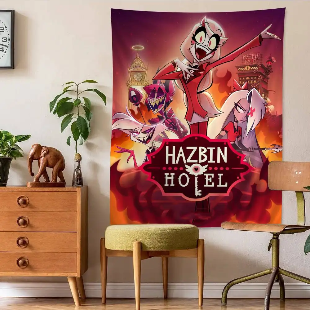 H-Hazbin H-Hotel Anime Character Alastor Cartoon Tapestry Hippie Flower Wall Carpets Dorm Decor Art Home Decor