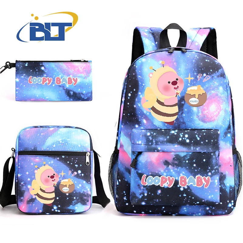 MINISO loopy printed student school bag set children's shoulder bag pencil bag backpack three-piece set