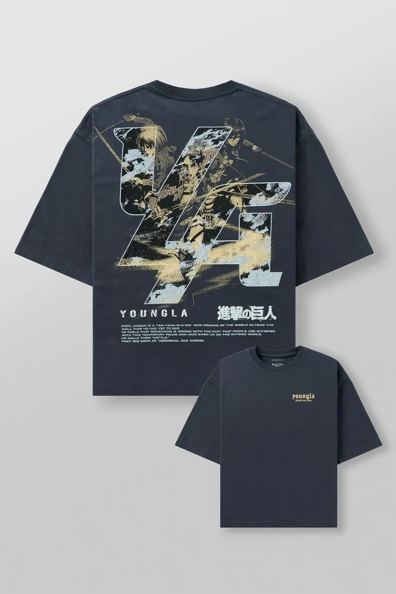 YOUNG LA Retro Washed Printed T-shirt with Wings of Freedom Logo Men's Casual Pure Cotton T-shirt