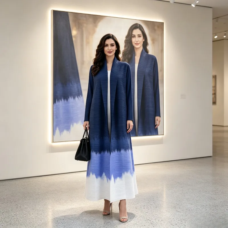 Miyake Pleated Gradient Print Pleated Cardigan Plus Size Women's 2026 New Coat Trench Coat Cape Long Casual Versatile Style