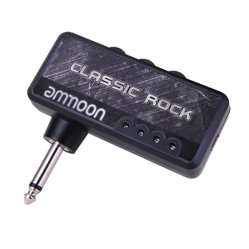 Ammoon-amplificador de auriculares para guitarra eléctrica, enchufe de 1/4 pulgadas, conector para auriculares de 3,5mm y entrada auxiliar con efecto de distorsión de roca clásica