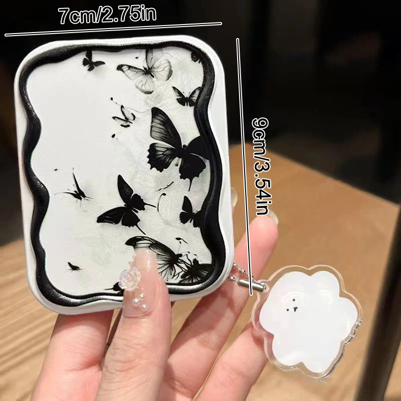 Inchiostro farfalla Flip-Top specchio per il trucco pieghevole specchio tascabile portatile specchio per il trucco cosmetico rettangolare da donna con pettine