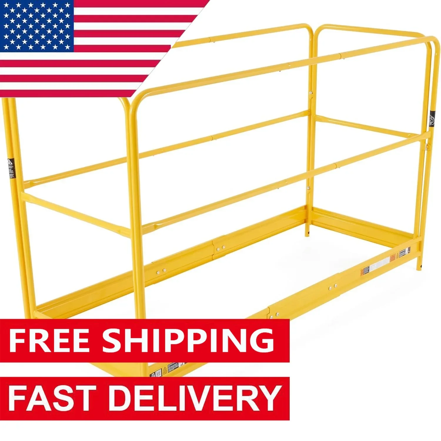 6 Foot Safety Guardrail,Baker Style Metal Guardrails Accessory System,for Scaffolding Platform,with Non-Slip Deck,1 Pack, Yellow