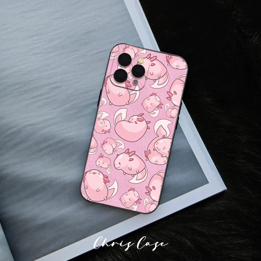 Phone Case Cute A-Axolotl For Samsung S23 S22 ULTRA A22 A71 Black Soft Silicone Cover