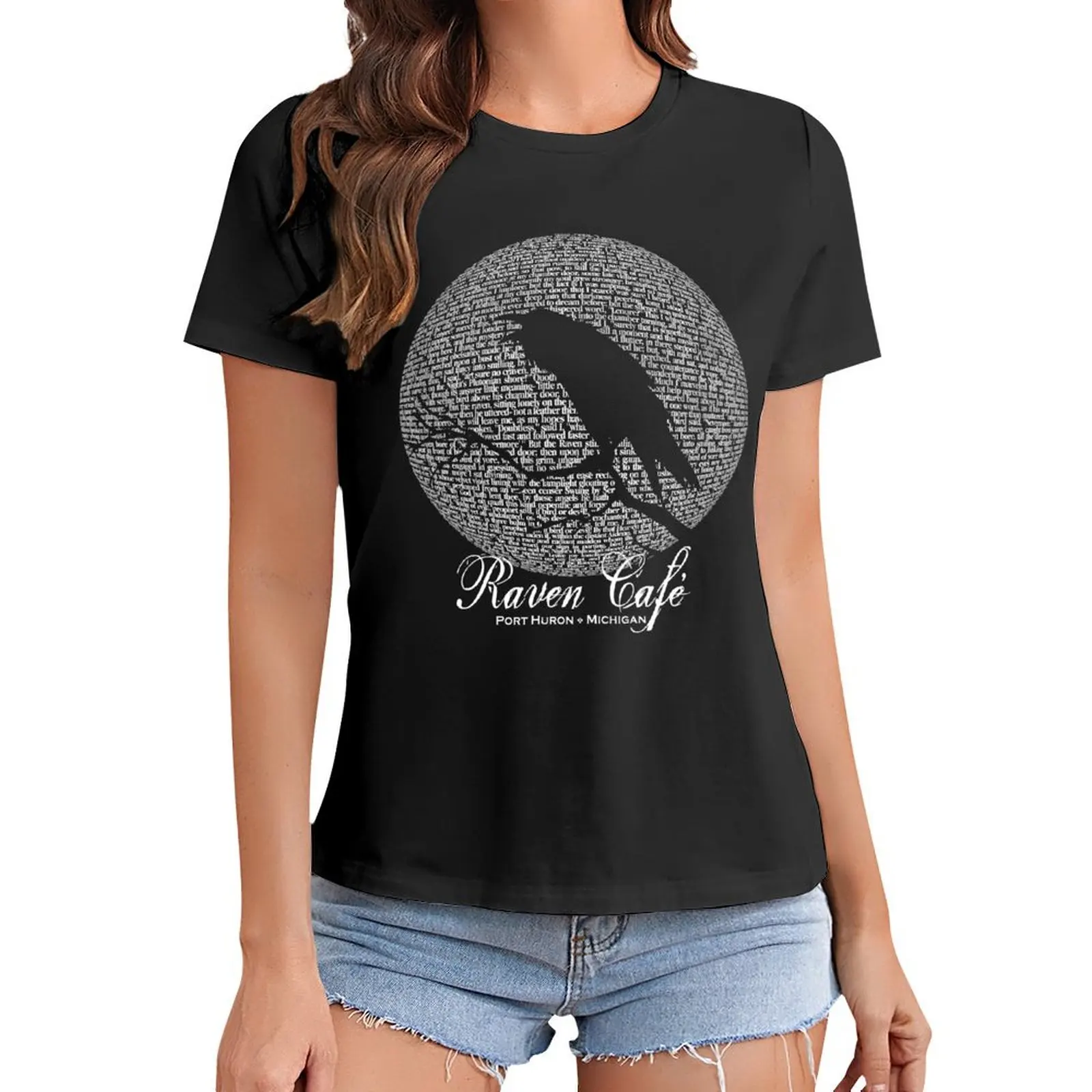 

The Raven Moon Poem by Edgar Allan Poe - RAVEN CAFE T-Shirt sweat summer clothes graphics Woman fashion