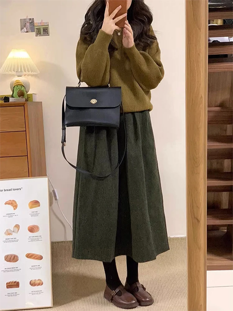 

High Waist A-Line Midi Skirt een Corduroy Vintage Sle Women's Autumn Winter Faion Commute Korean Version No