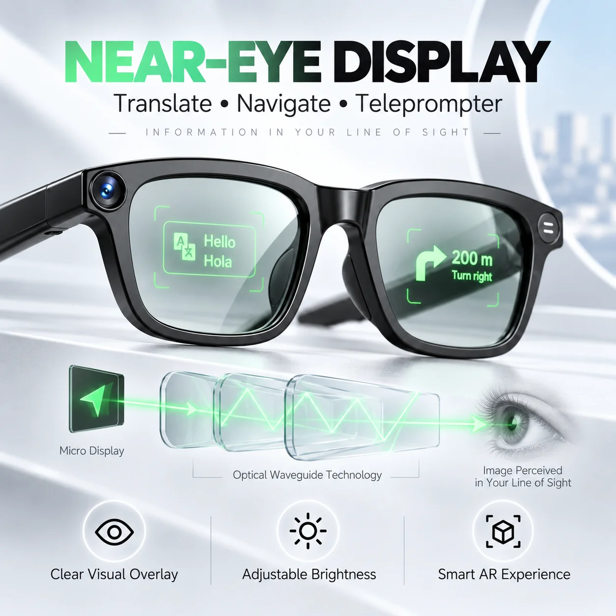 2026 AR Smart Glasses 20MP Camera 89-Language Translation Waveguide Display Navigation Teleprompter Bluetooth Call Music