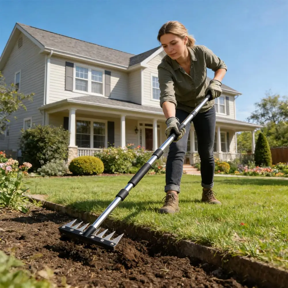 

Грабли для рыхления почвы с регулируемой длинной ручкой, 8-зубчатые, усиленные, железные, для аэрации почвы и удаления сорняков