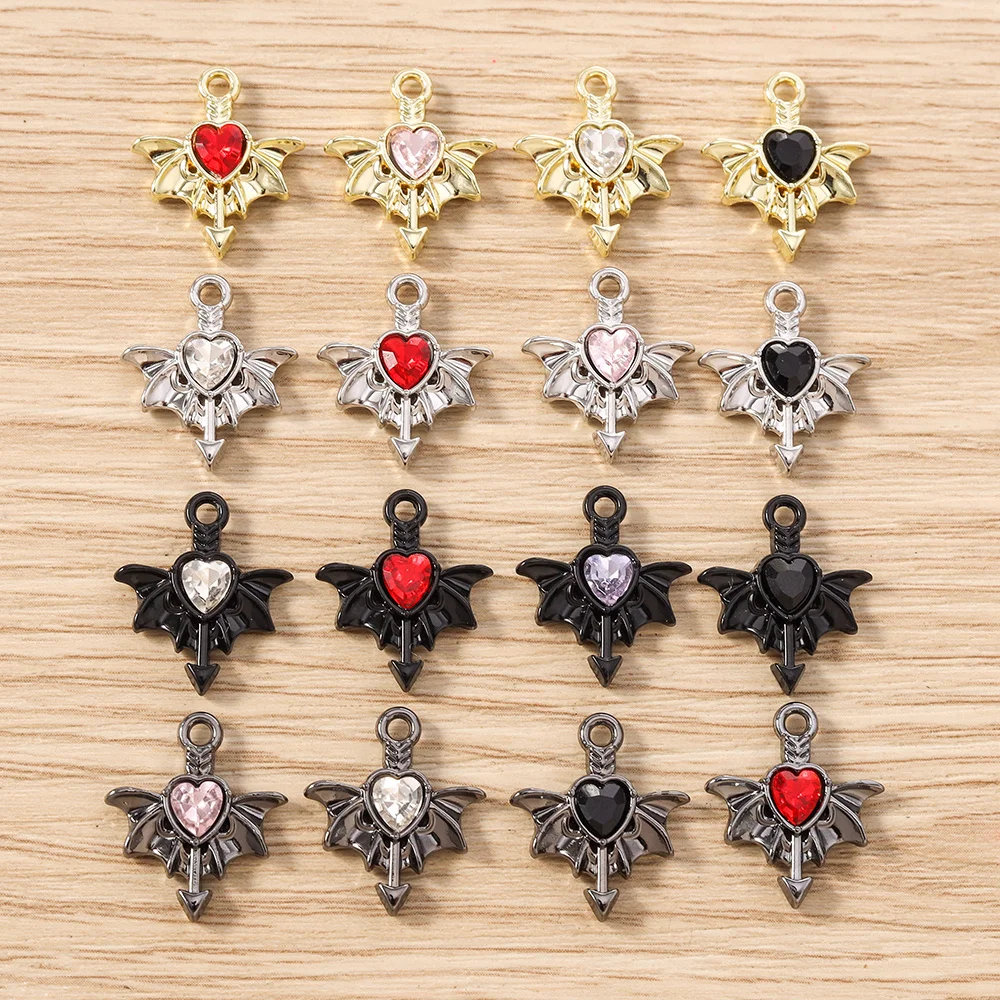Tusember 5 Stück Gothic Kristall Metall Herz Flügel Charms Anhänger für Halsketten Ohrringe Armbänder DIY Schmuckherstellung Zubehör – Detail 4