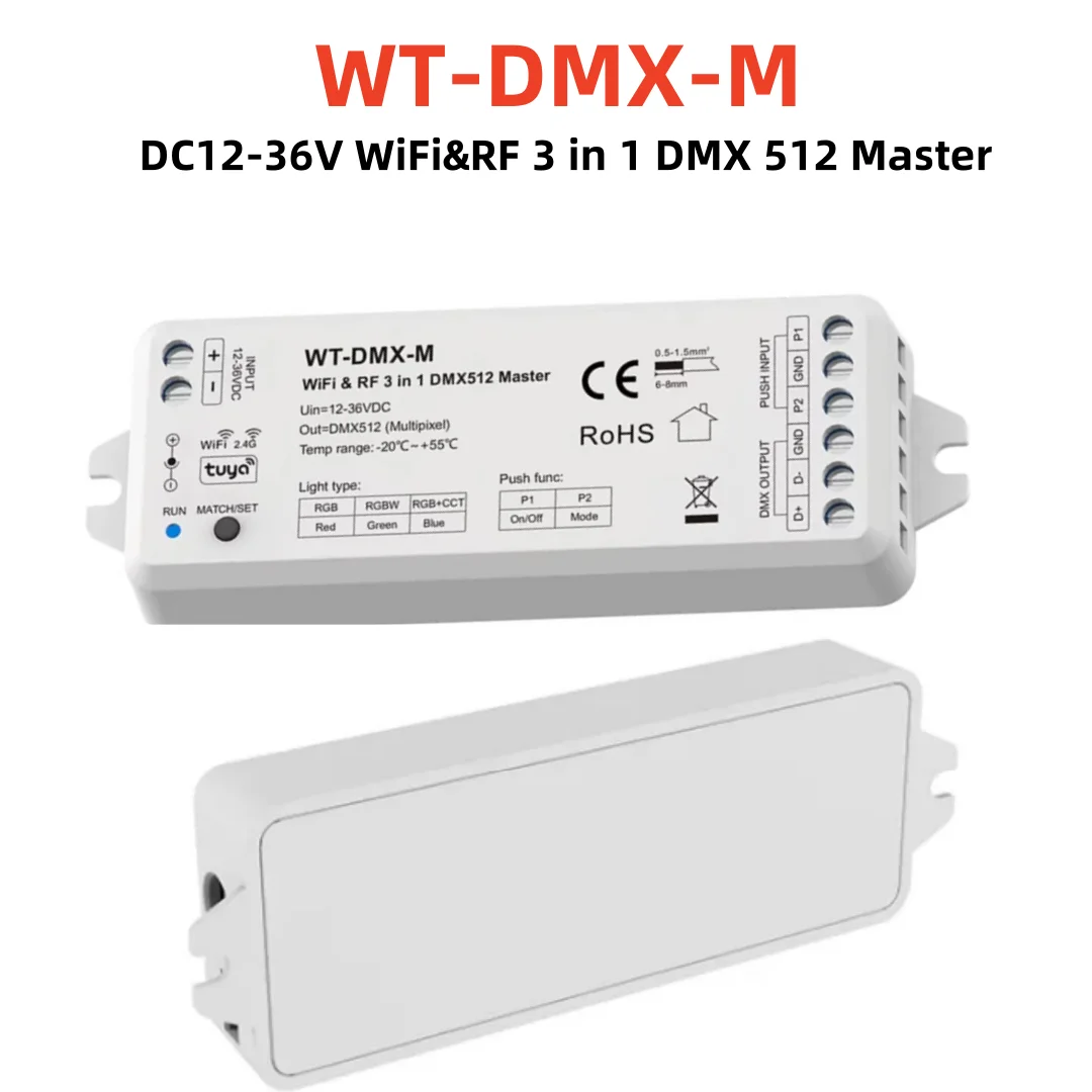 DC12-36V WiFi & RF 3 in 1 RGB/RGBW/RGB+CCT DMX512 Master Controller WT-DMX-M Tuya APP Voice Control for DMX512 Led Strip Lights