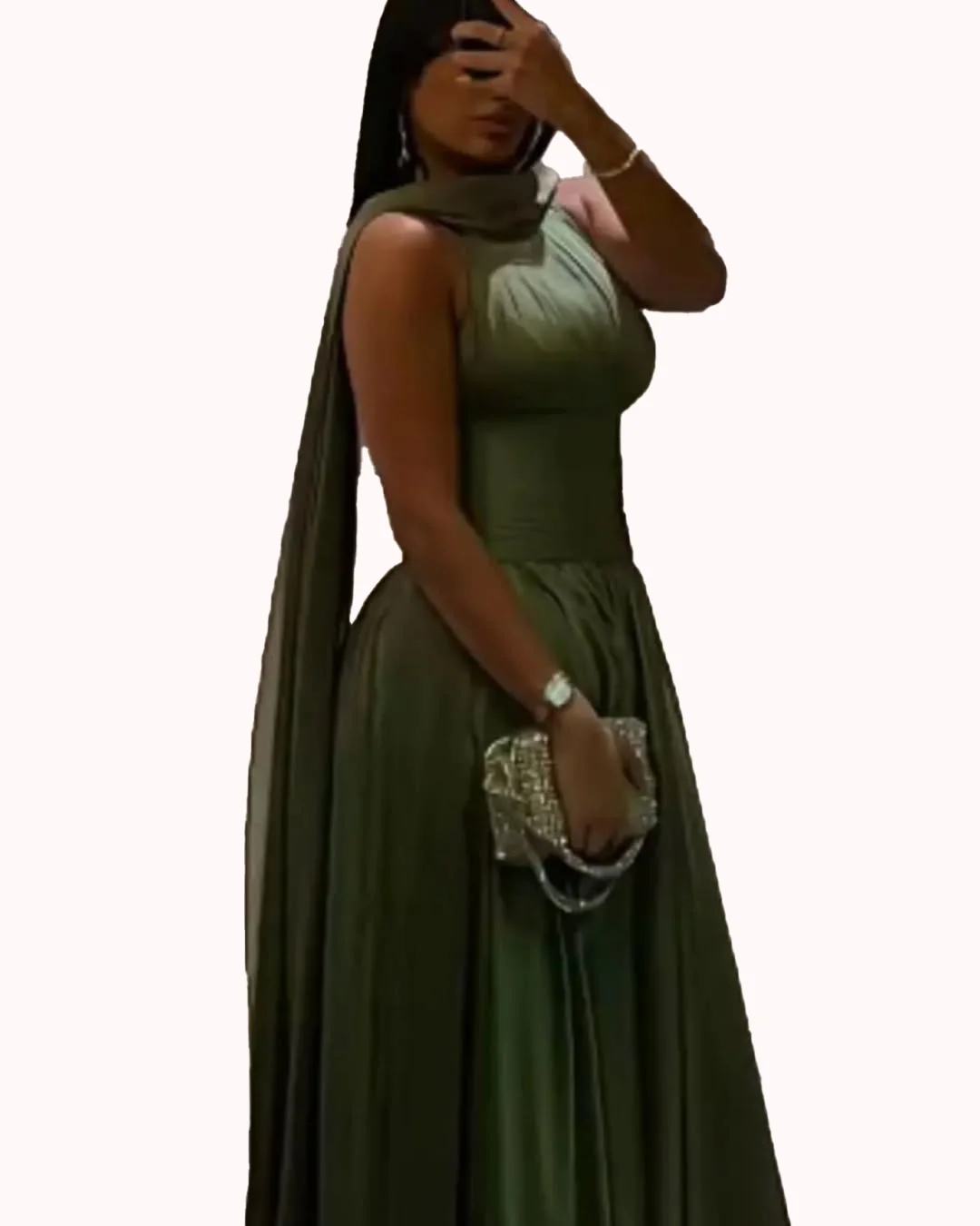 Verde halter vestido de baile 2025 cetim sem mangas a linha plissados até o chão longo cachecol vestido de noite vestido de festa de casamento personalizado