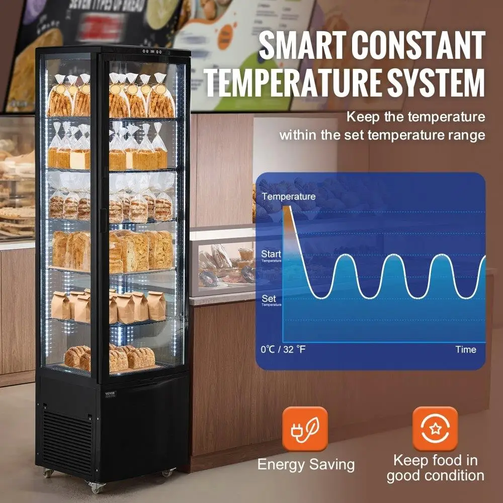 علبة عرض المخابز المبردة 9.8 قدم مكعب 5 طبقات عرض الثلاجة للمعجنات والحلويات