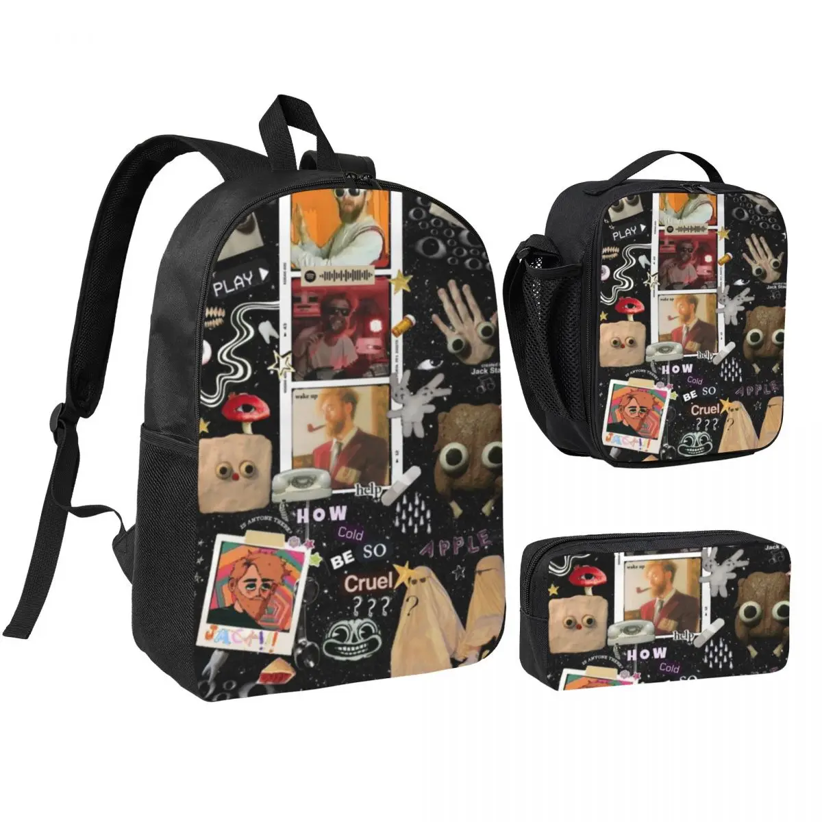 

Jack Stauber Mix Backpack Lunch Box Pen Bags for Boys Girls Backpacks Schoolbag Bookbag Set