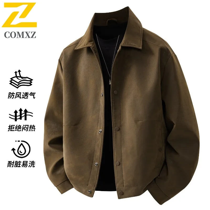 

COMXZ Mens Jacket New Plus Size Turndown Collar Daily Korean Fashion Style Coat Luxury Commuter Trench Coat Handsome Garment