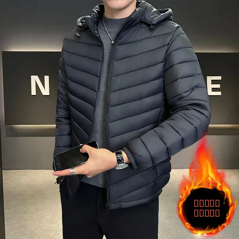 

Мужская зимняя утепленная хлопковая куртка на молнии свободного кроя, повседневная молодежная куртка с капюшоном, модная, с наполнителем из полиэфирного волокна