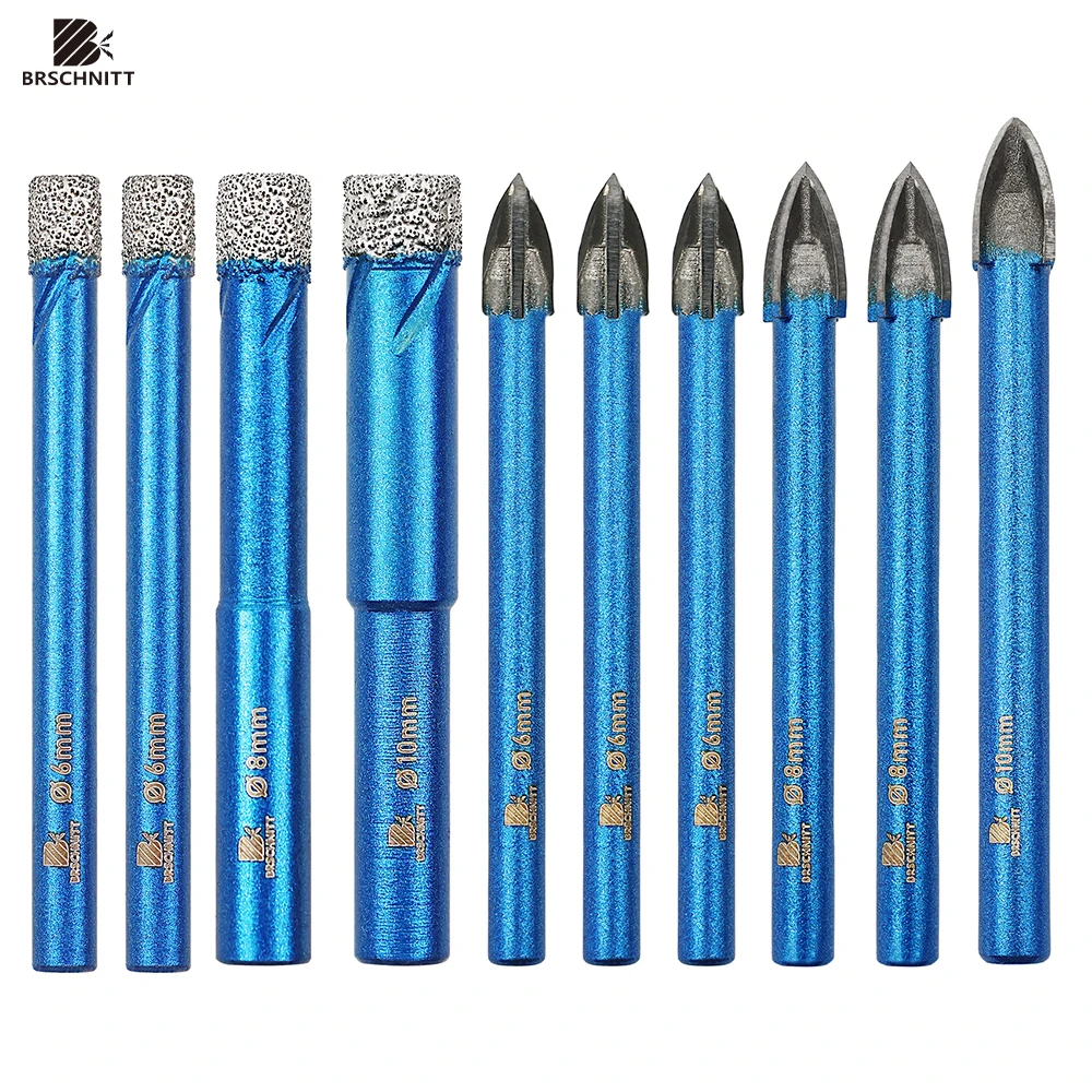 

BRSCHNITT 10pcs/pack 6/6/8/10mm Dry Diamond Drill Bit Set Core Drill Bit Round Shank for Porcelain Tile Ceramic Stone Granite