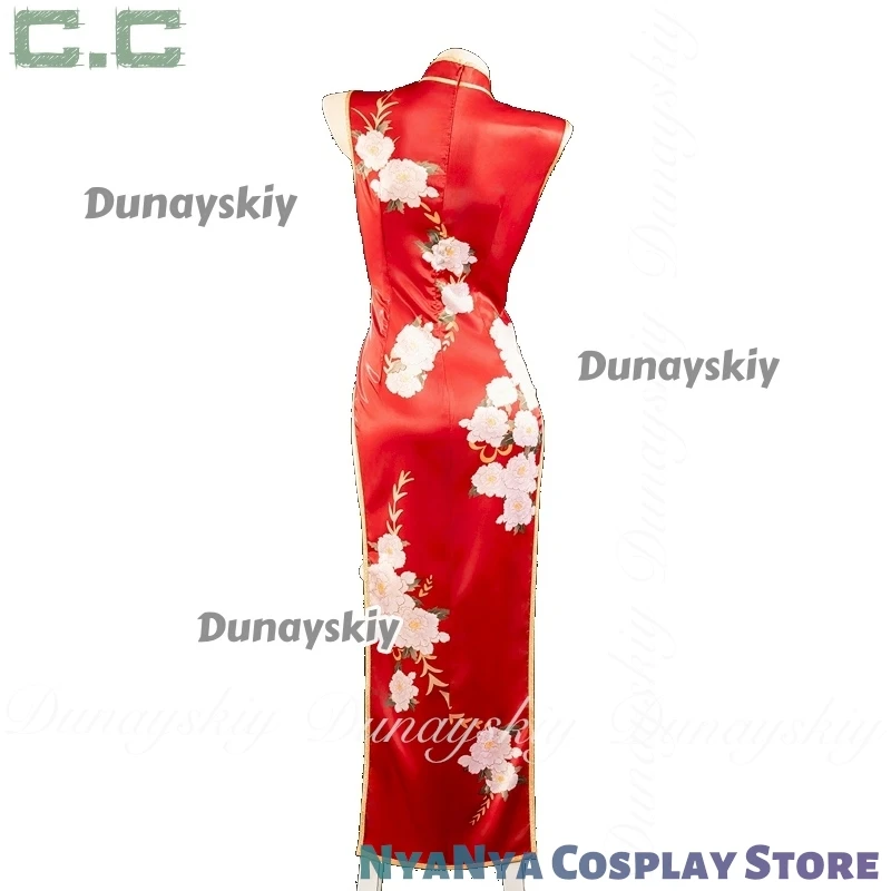 Lelouch of the Rebellion Anime C.C. كوسبلاي مع شعر مستعار أخضر مع الملصق الأحمر شيونغسام كوسبلاي كوسثماني مليء بالمجموعة #6