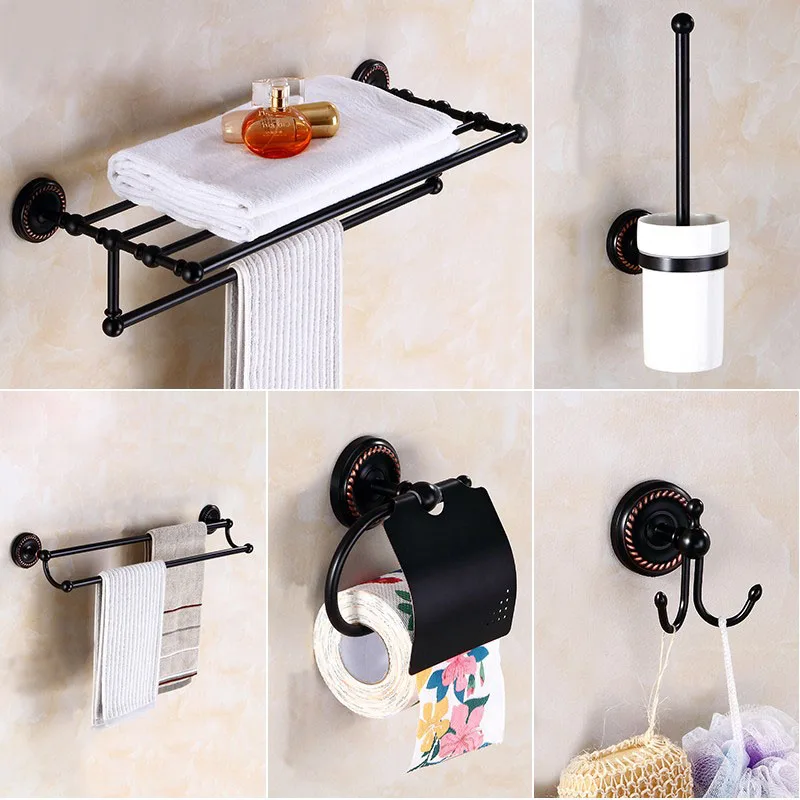 

Держатель для туалетной бумаги для ванной комнаты, крючок для халата, выдвижной вешалка для полотенец для ванной комнаты, черная латунь