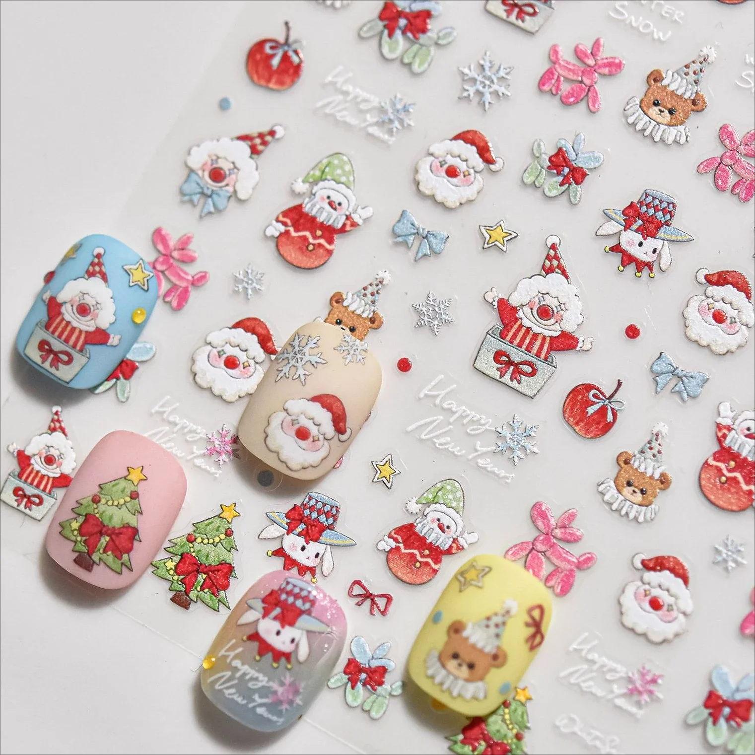 Apple Bear Bunny Snowman Winter Tree Bell Dog Self Adhesive Nail Art Stickers Snowflake Santa Claus Rhinestone Manicure Decals