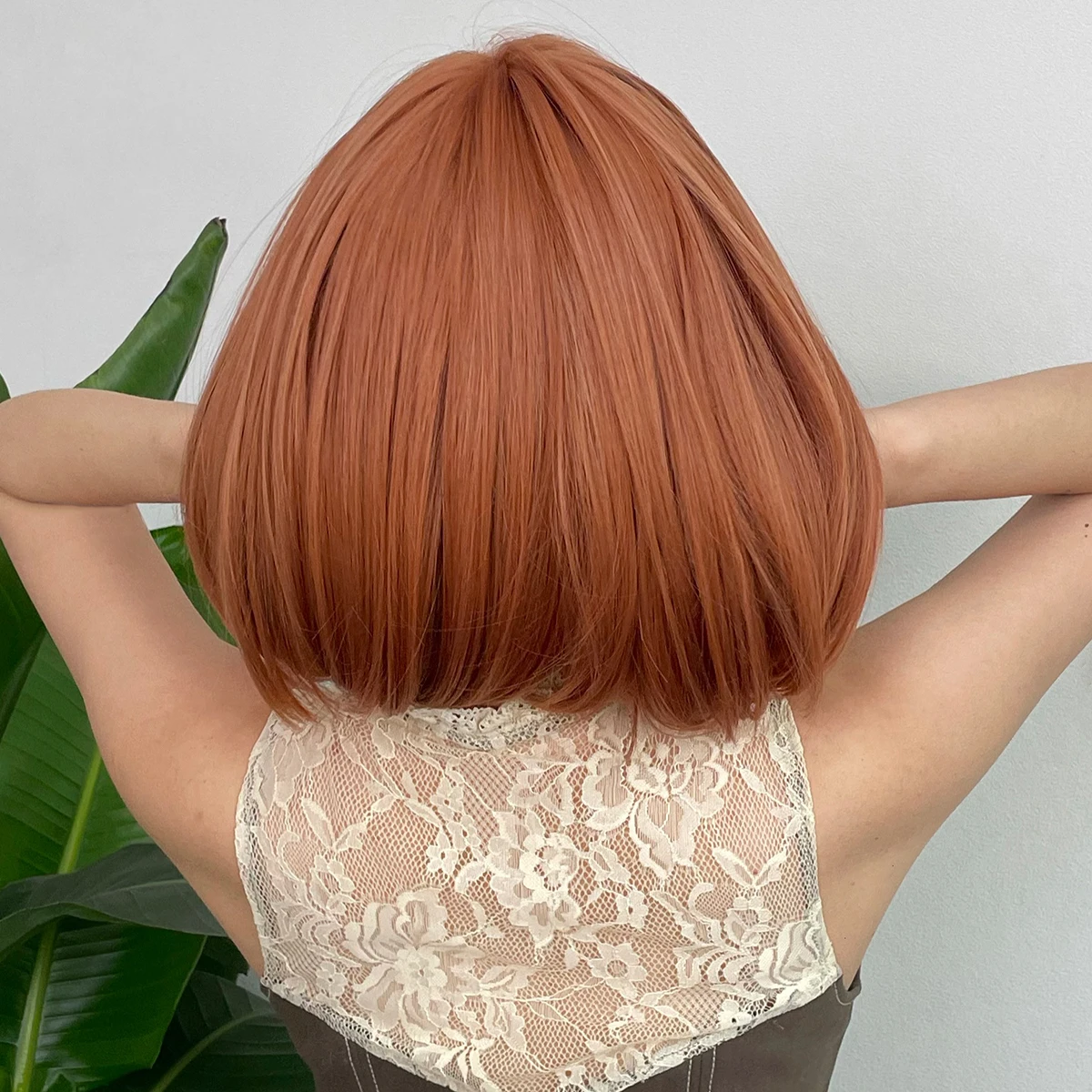 HENRY MARGU Short Bob Wig with Bangs Copper Ginger Synthetic Wigs for Women Straight Hair Natural Cosplay Wig Heat Resistant