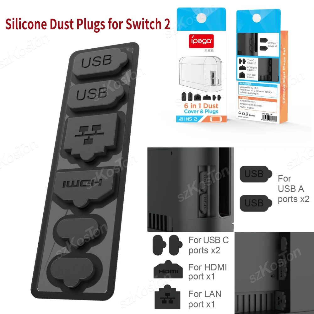 Silicone Dust Plugs Set for Switch 2 Games Console LAN HDMI Type-C USB Dock Dustproof Cover for Switch 2 Gaming Accessories
