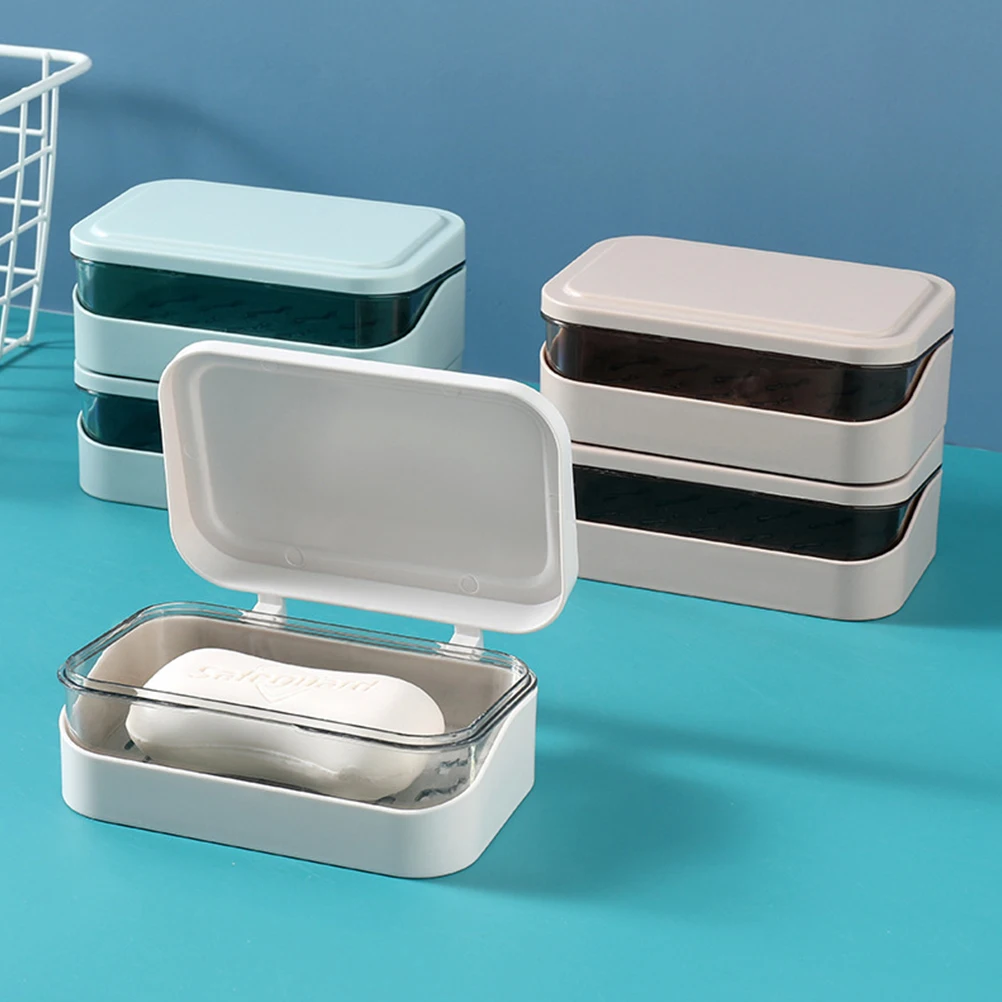 

1pcs Plastic Holder With Lid Abs Draining Soap Dish For Bathroom Kitchen Bathtub Space Saving Double Layer Soap Box Home