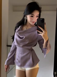 Elegant Satin Female Shirts Korean Chic V Neck Office Lady Casual Tops Y2K Fashion New Slim Long Sleeve Lace Up All Match Blouse