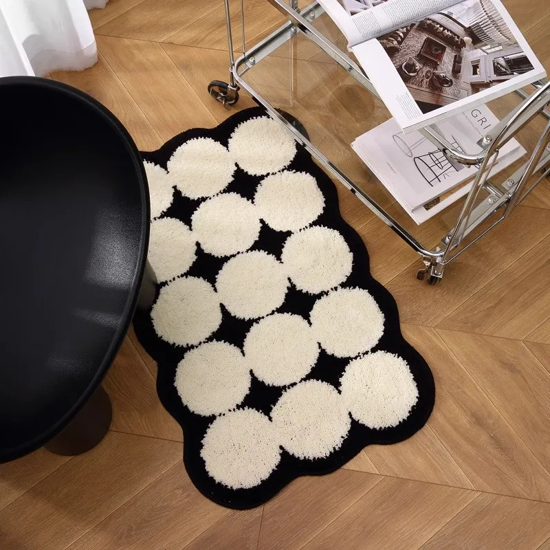 VIKAMA Short Pile Dirty Resistant Rug Black and White Floral Scandinavian Style Living Room Study Home Decoration