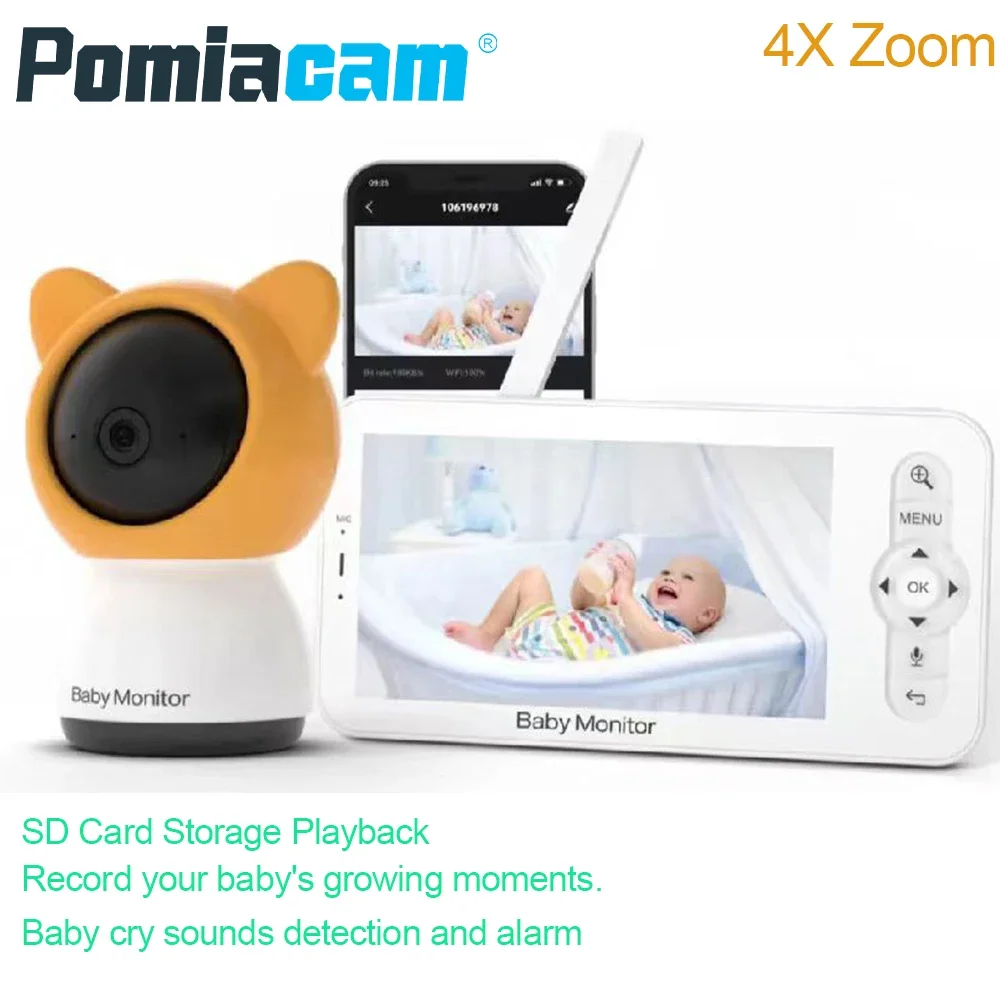 Baby Monitor 4X Zoom 5inch HD Screen 1080P 2-way Talk Night Vision Temperature & Sound Detect Alarm Feeding Reminder BABY5