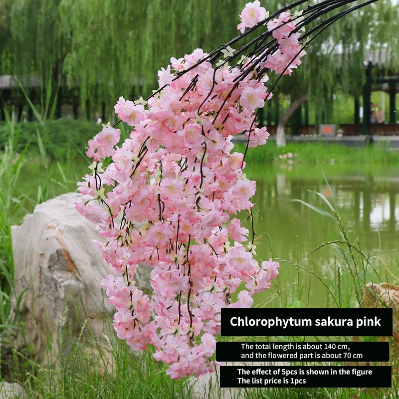 140cm Artificial Cherry Blossom Branch Long Silk Cherry Blossom Branch Wedding Decoration Arch Party Home Garden Decoration