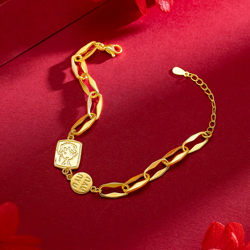 

9999 Real Gold 24K Niche Premium Cartoon Little Prince Bracelet Gold ins Fashion Style Women's Versatile Bracelet