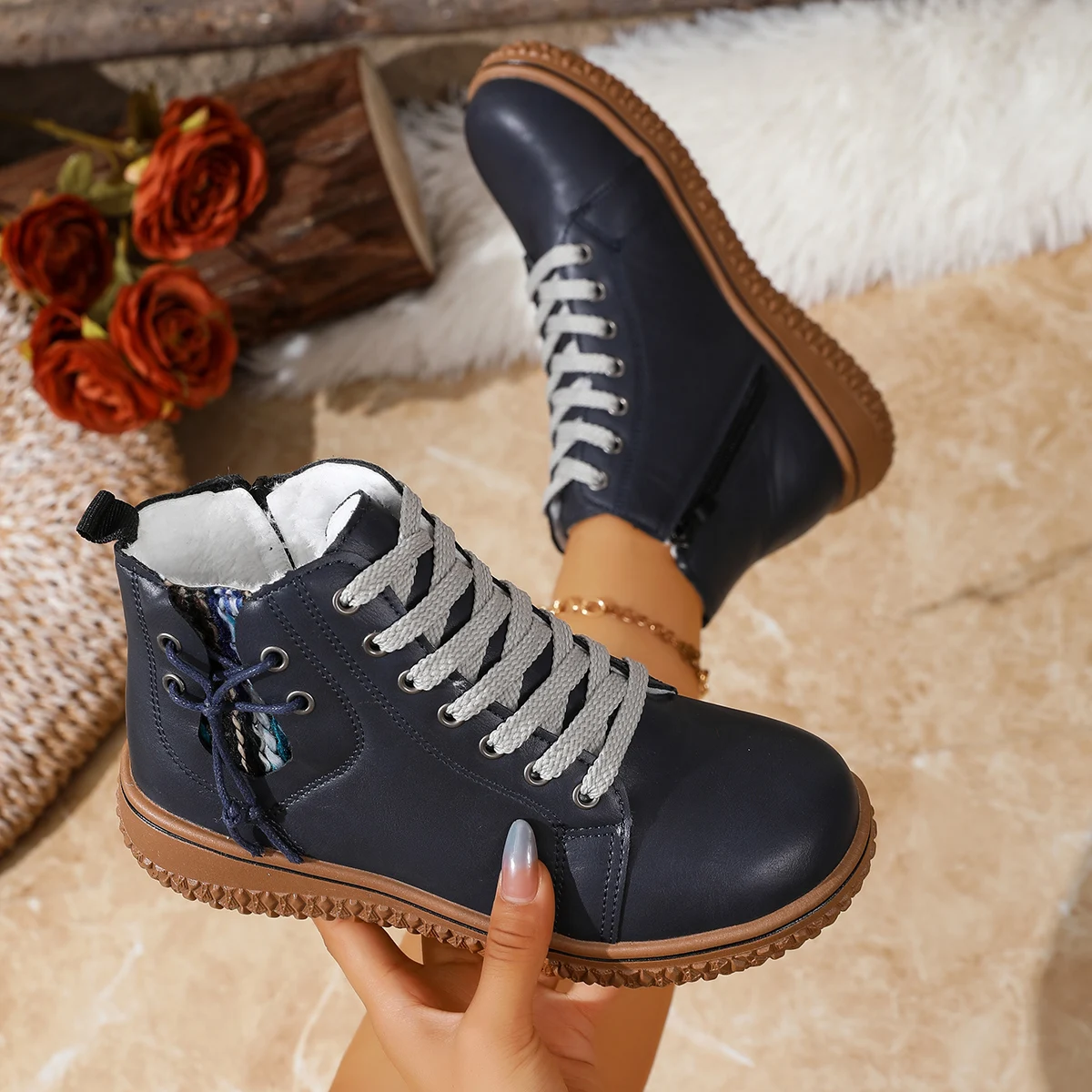 

Новинка 2023 года, женские ботильоны, высокие туфли на плоской подошве, женские удобные ботинки на платформе, женские розовые зимне-осенние теплые хлопковые туфли