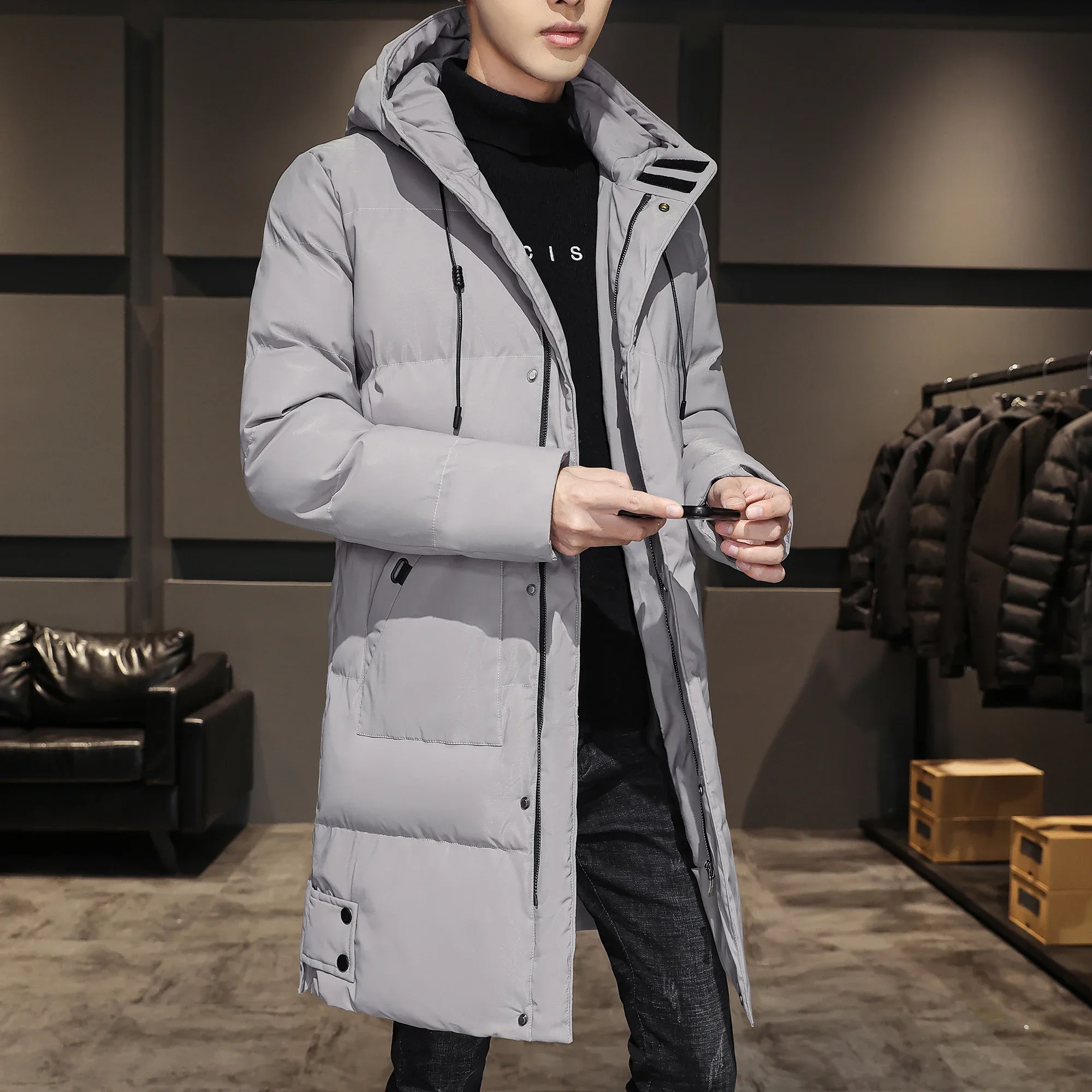 New Fashion Quality Long Cotton-padded Coat Warm Simple Solid Color  Trend All Quality Fabric Comfortable