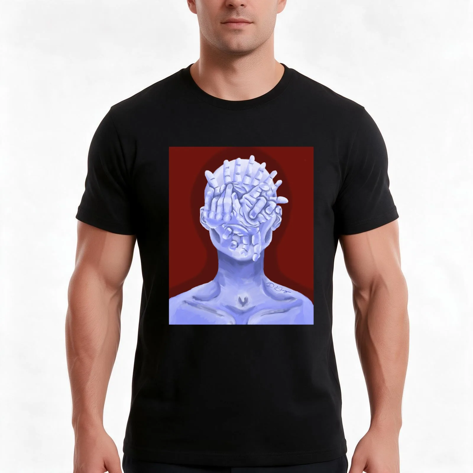 Twisted Hands on Bust T-Shirt, Summer Casual Cotton Tee, Oversized Streetwear Tops, Vintage Graphic Print, Unisex Men Women