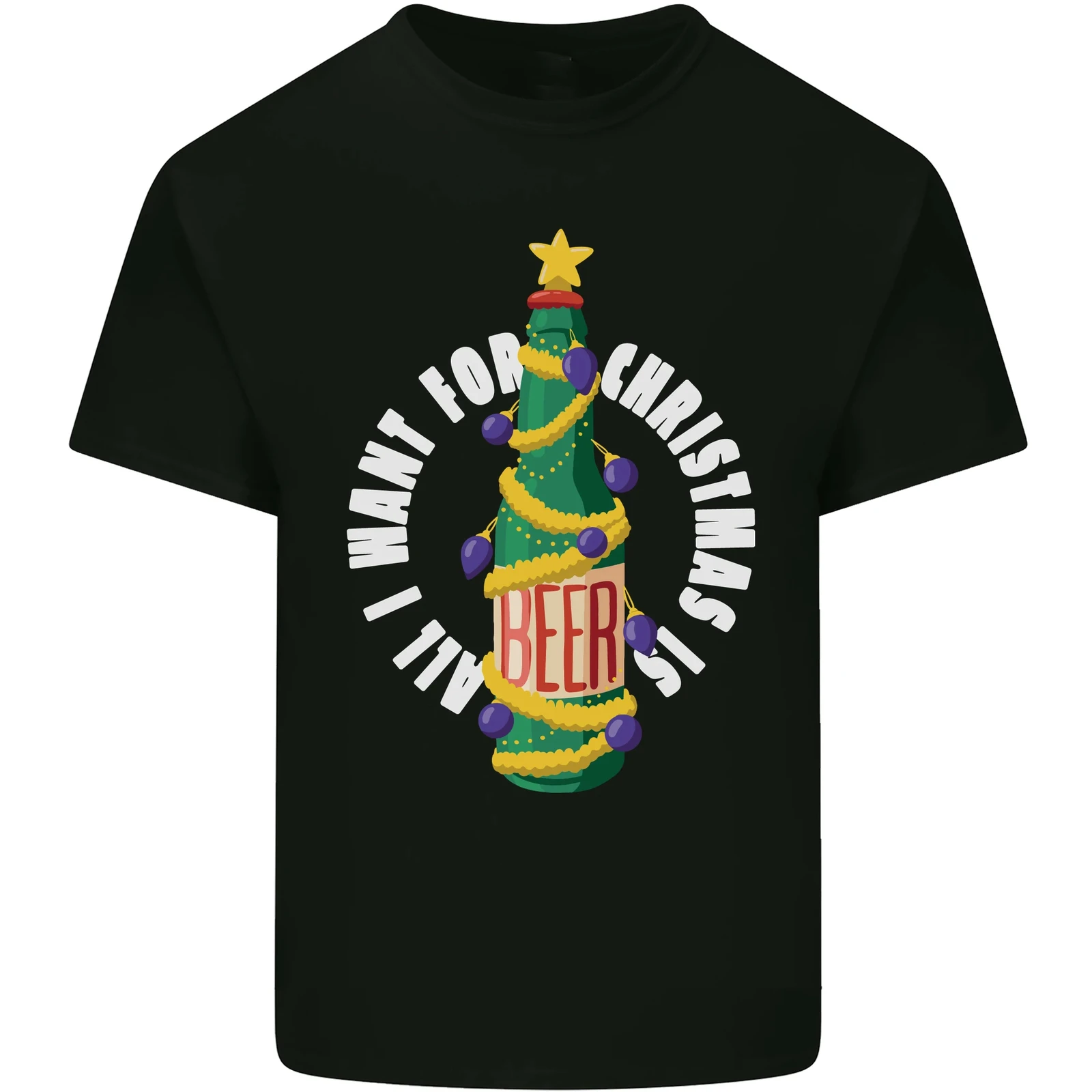 

All I Want For Christmas Is Beer Mens Funny Cotton T-Shirt Tee Top Men's 100% Cotton Casual T-shirts Loose Top Size S-3XL