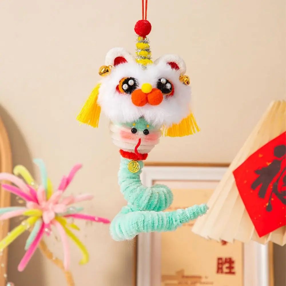 Material Package DIY Lion Dance Toy Twist Wire Iron Wire Strip Stick Handmade Plush New Year Craft Small Bell Blessing