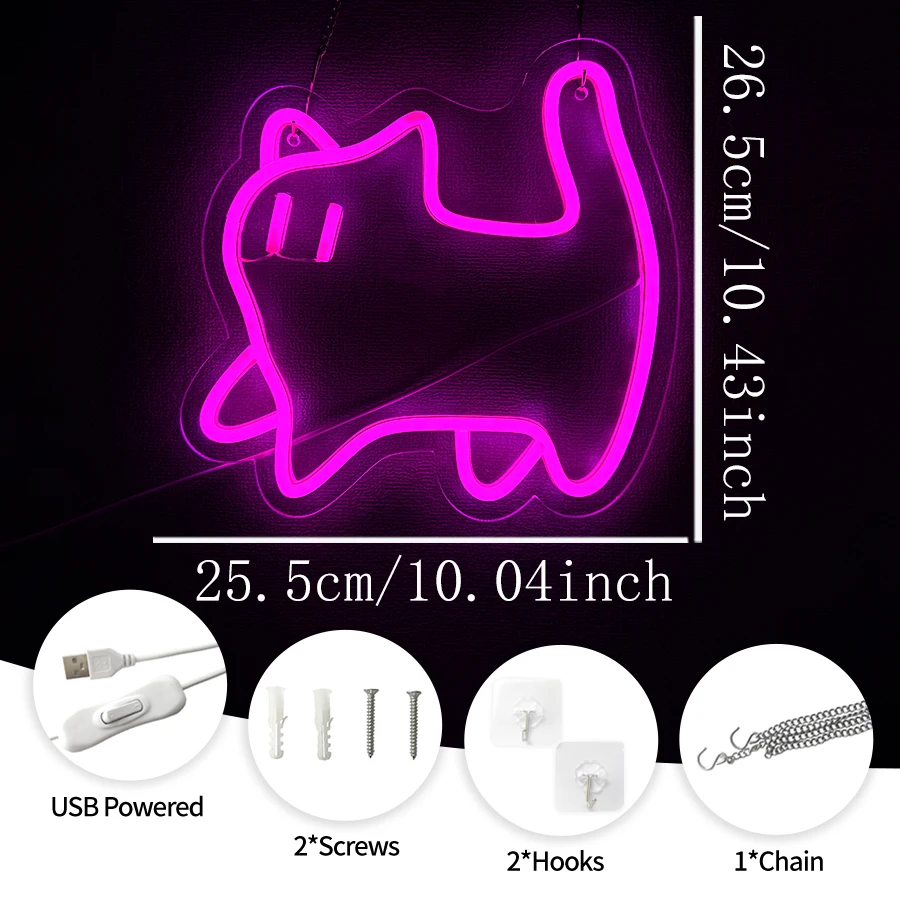 Pink Cat Led Neon Sign, Interesting Animal Icon, Used For Bedroom, Living Room, Girls' Room, Game Room, Pet Shop, Party Decor.