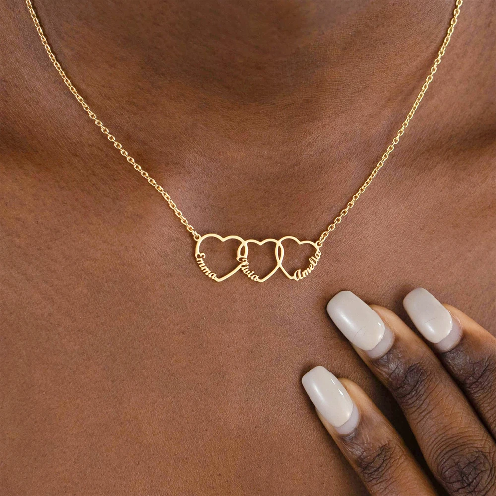 Boho Multiple Heart Necklace Custom Kids Name Family Necklaces For Mom Christmas Gift Personalized Jewelry 1-7 Nameplate Choker