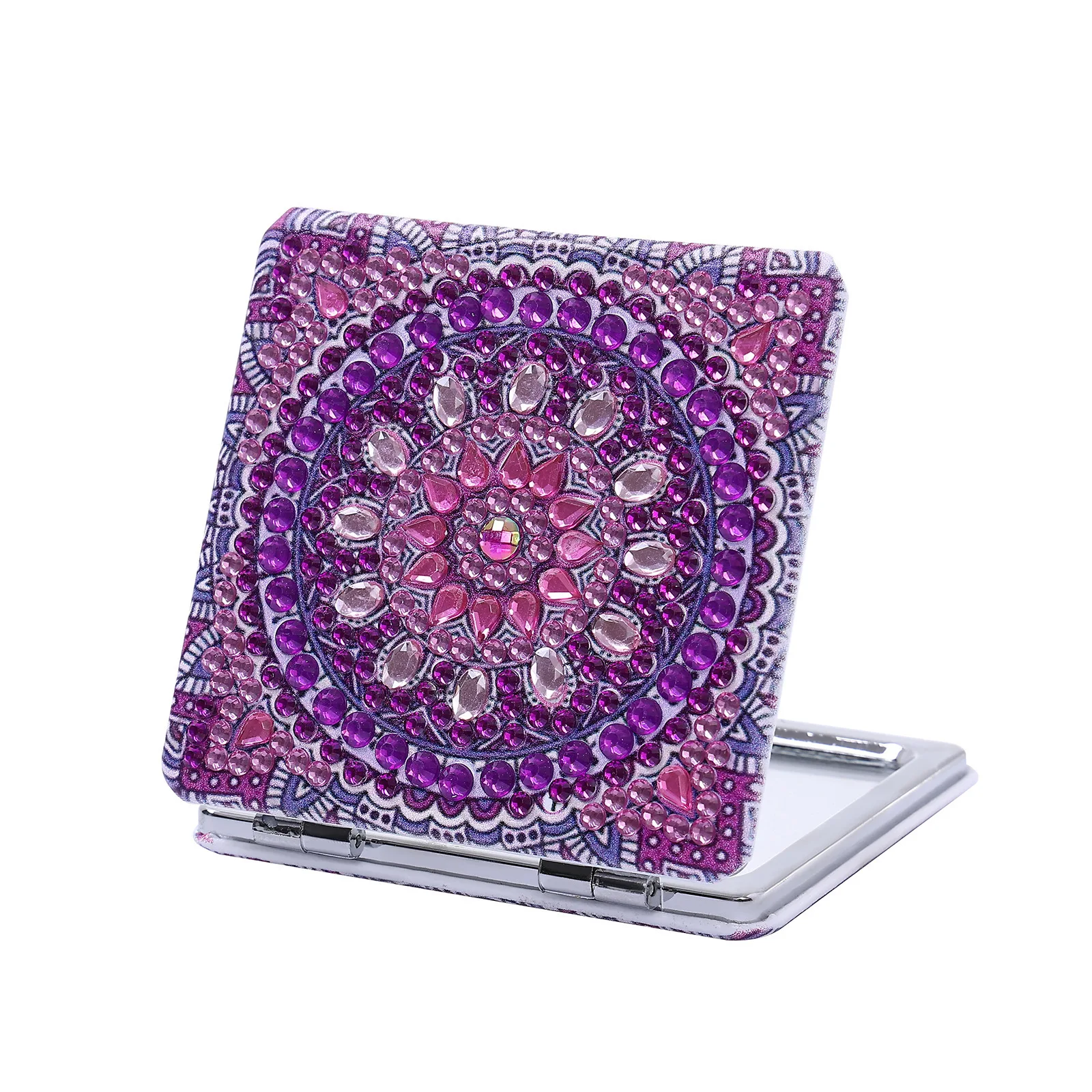 DIY Mandala Diamond Art Compact Mirror Leather Portable Folding Mirror Kit Diamond Painting Pocket Mirror for Adults