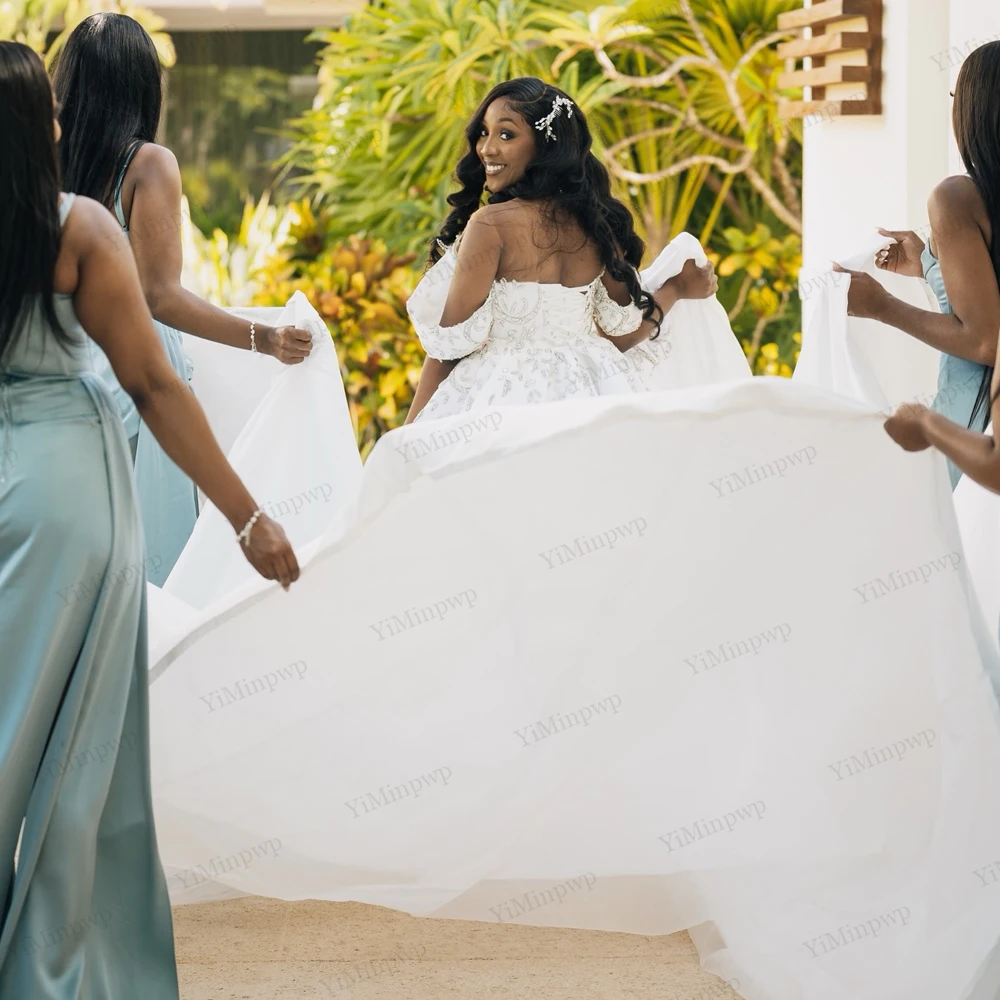 فستان زفاف أنيق بكريستال Aso Ebi برقبة دائرية 2 في 1 ذيل العروس بدون أكتاف حورية البحر مزين بفتحة من الساتان سويب تراين #6