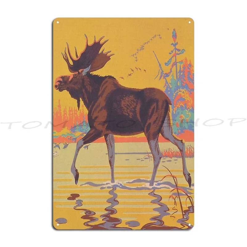 Moose Walking Through Creek Vintage Metal Signs Cinema Garage Design Decoration Designs Tin Sign Poster