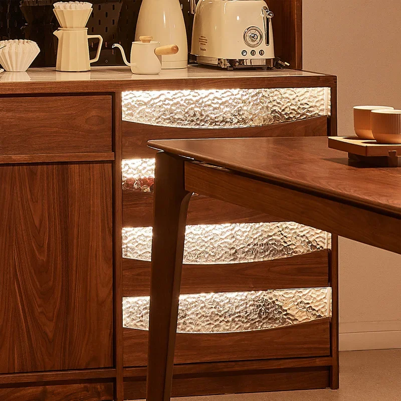North American black walnut dining side cabinet solid wood rock slab retro restaurant skeleton line storage cabinet