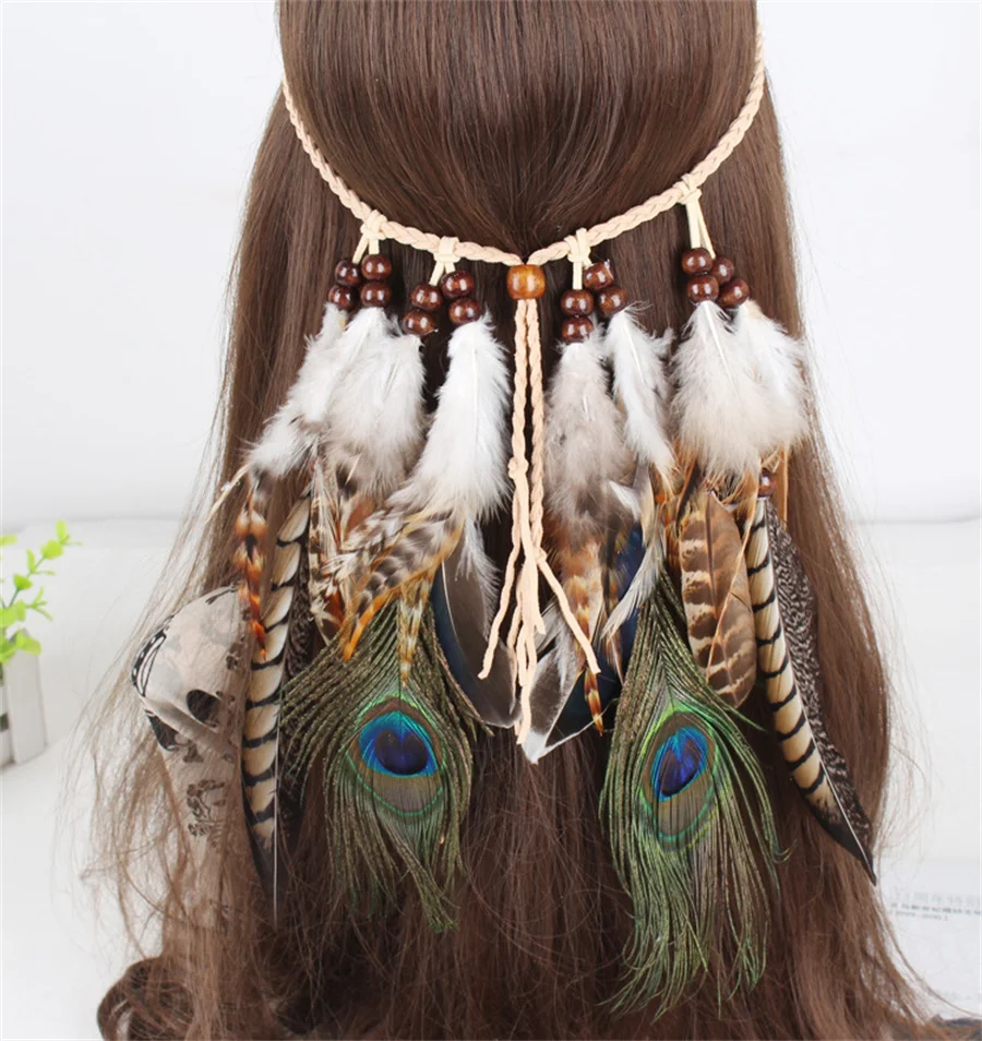 New Bohemian Women Headband National style Feather Headdress Fashion Peacock Feather Adjust Headbands Hair Accessories wholesale