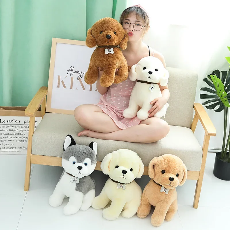 22/30/40 cm Kawaii Zachte Echte Leven Wit & Bruin Simulatie Hond met Bells Knuffels Gevulde Babypop voor Kinderen Meisjes Verjaardagscadeau